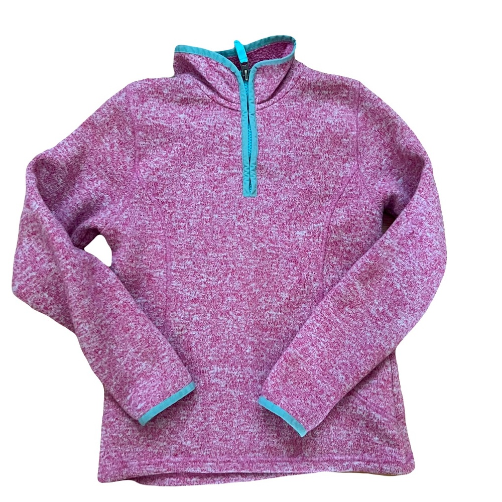 Lands End Quarter Zip Pullover. Pink with blue trim. Size 10/12